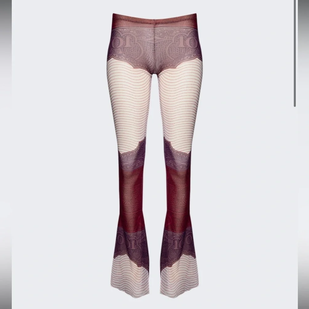 JEAN PAUL GAULTIER CARTOUCHE PRINTED MESH FLARE PANT PURPLE XS US4 $863 - Picture 2 of 6
